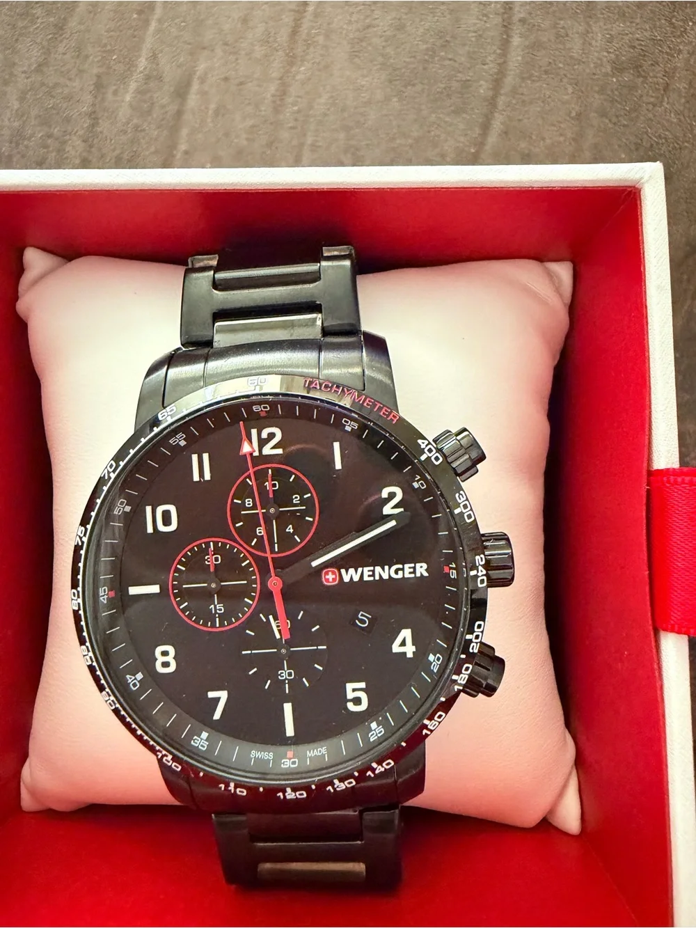 Wenger Black and Red Attitude Chrono Stainless Steel Men's Watch